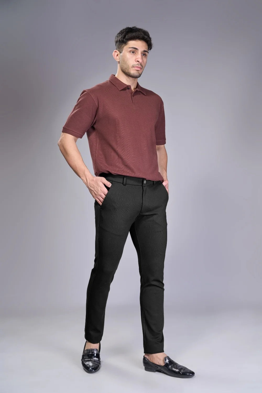 Breathable stretch trousers designed for travel and long days
