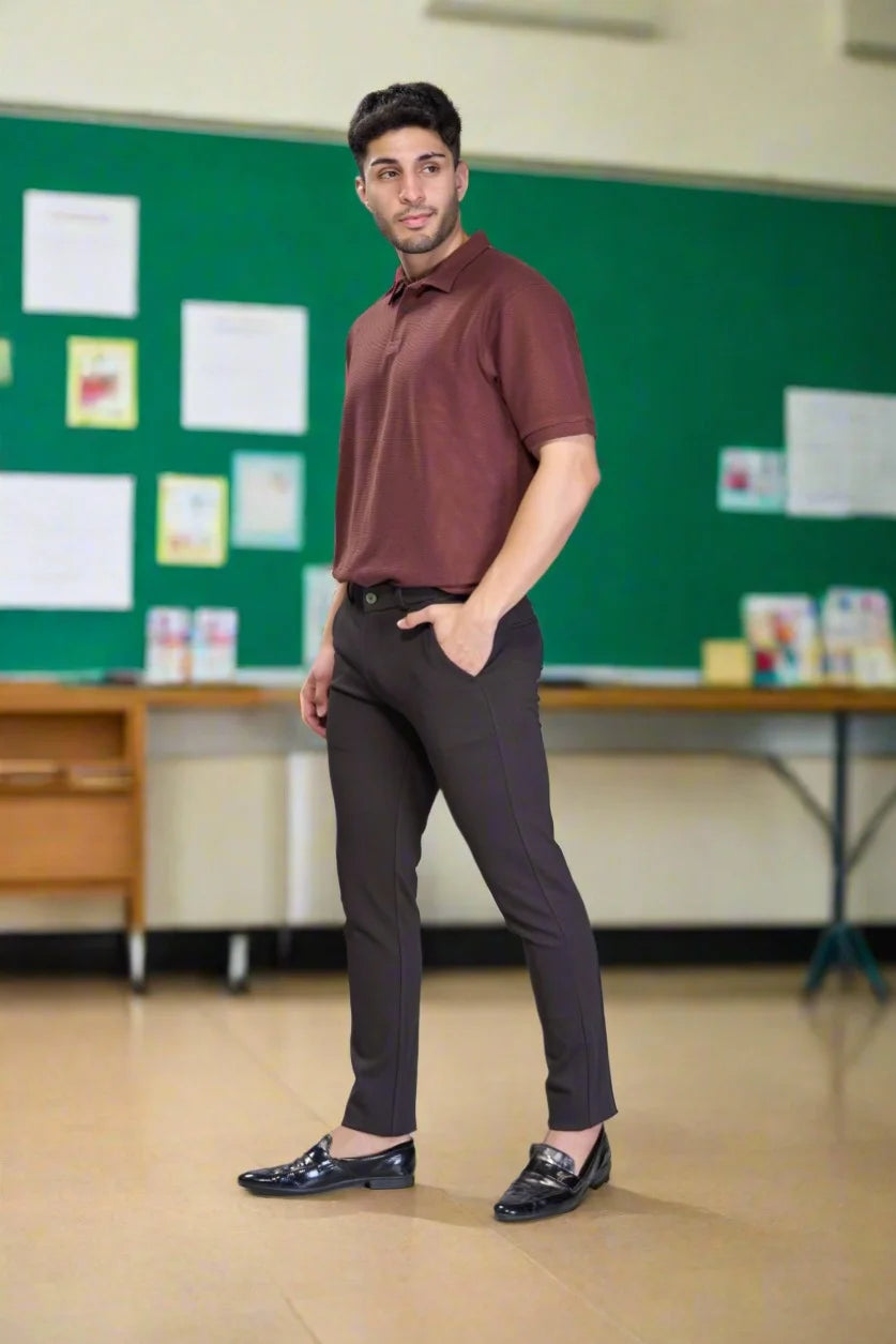 Brown stretch pants for men with comfortable four-way movement