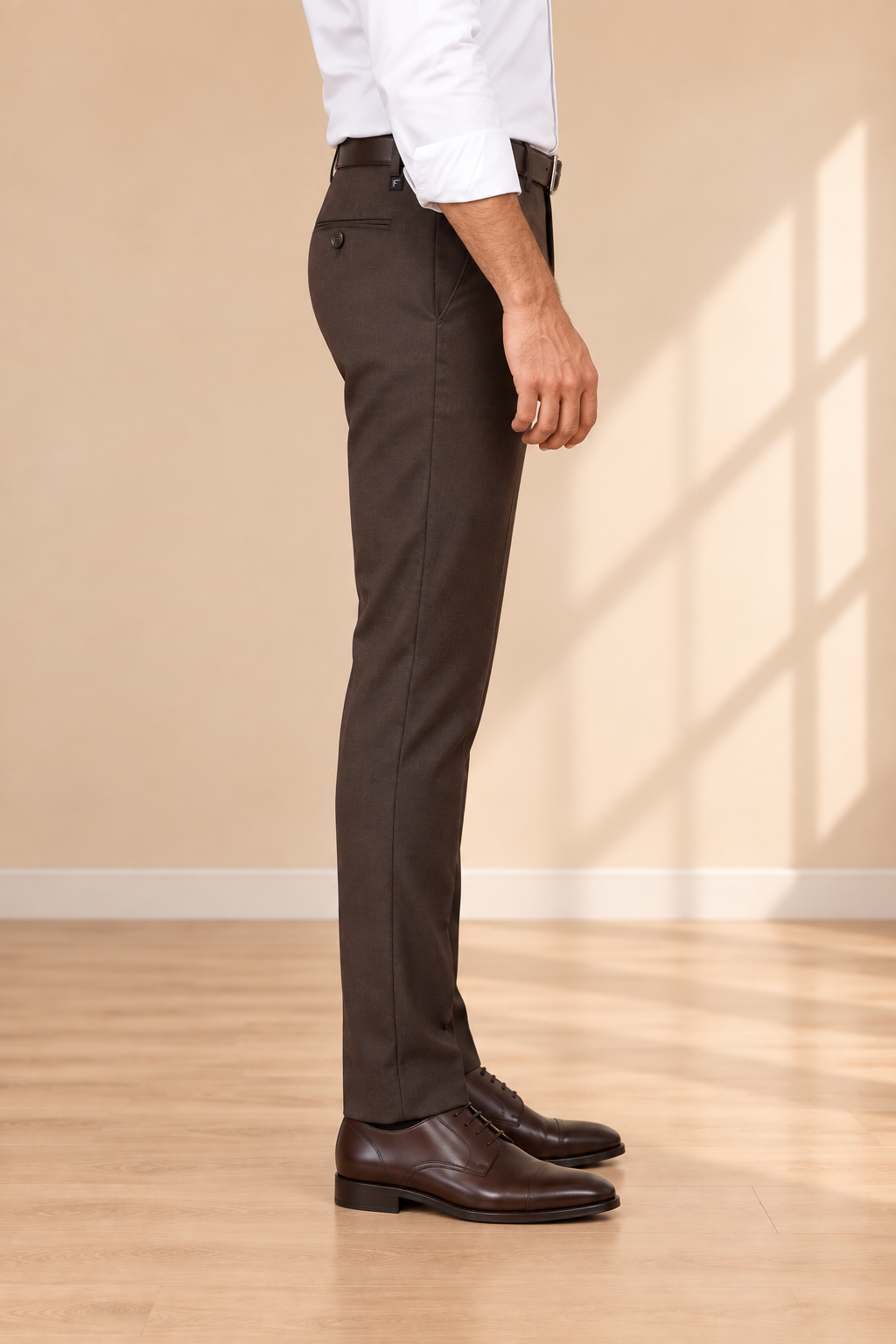 Coffee Brown Slim Fit Formal Pants for Men – side profile