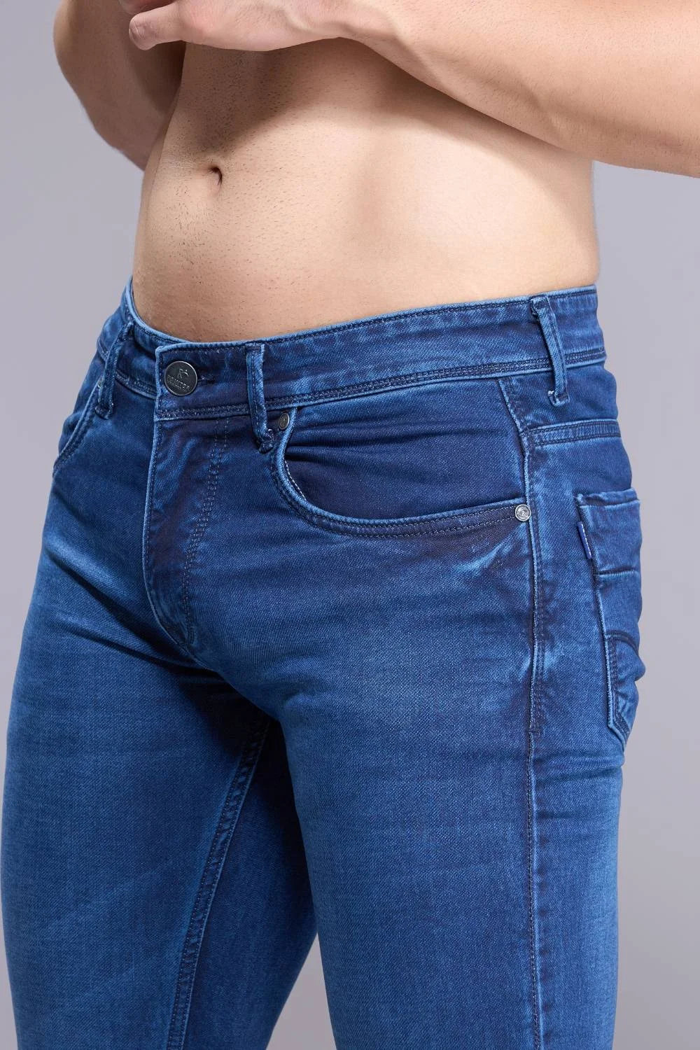 Men’s comfortable regular fit jeans with stretch denim – side pose
