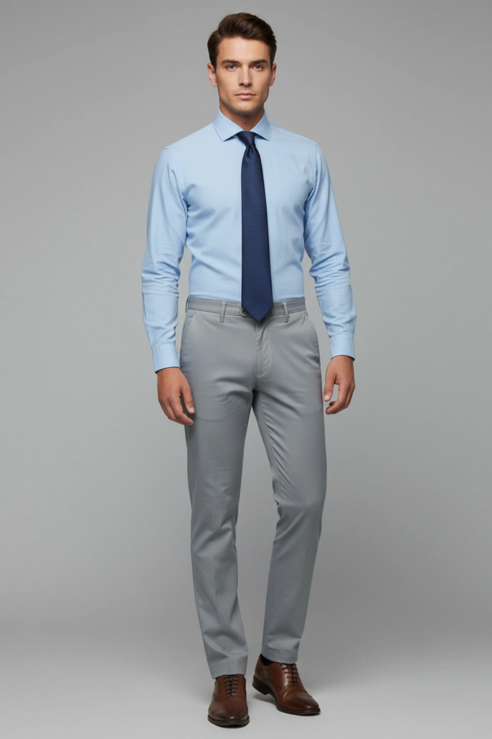 View of the complete waistband and stitching quality of the grey cotton pants