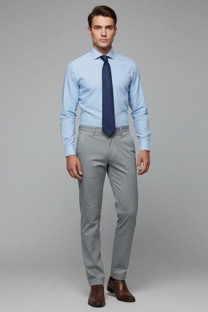 View of the complete waistband and stitching quality of the grey cotton pants