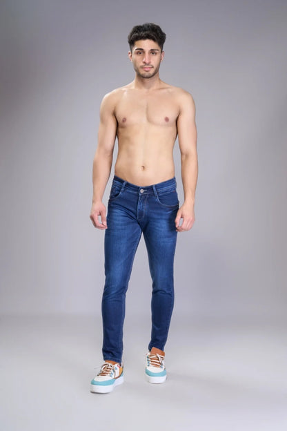 Front view of Dark Blue ankle length jeans for men
