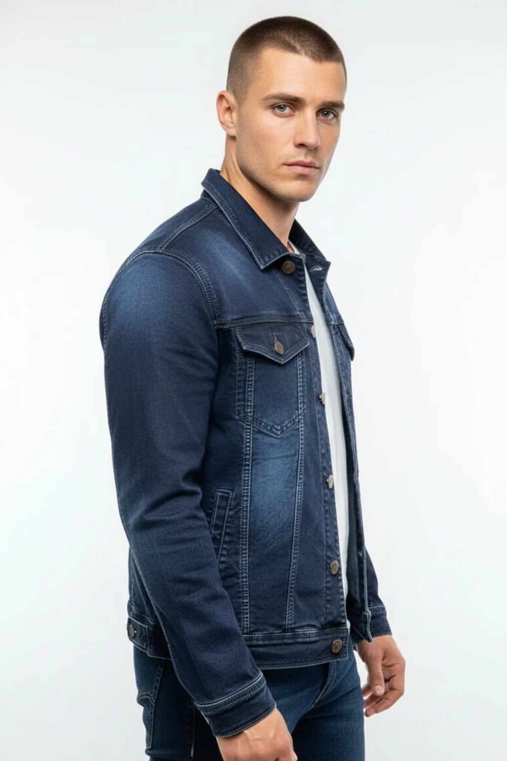 Dark blue denim jacket for men
