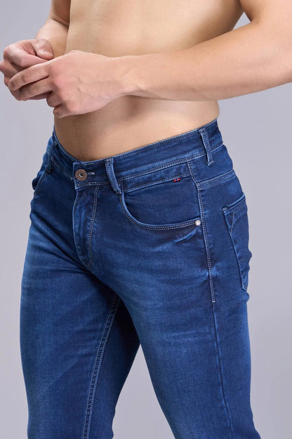 Side profile of men's Dark Blue ankle length jeans
