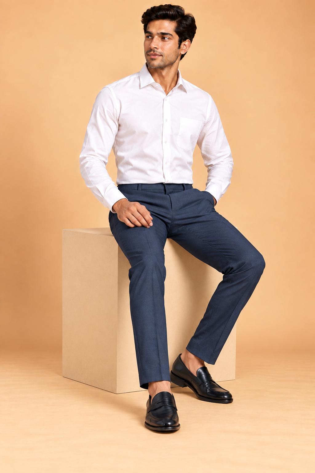 Deep navy slim fit formal pants for men 4292-E – seated view