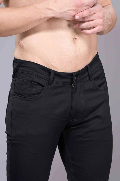 Fabric and stitching details of men’s regular fit denim jeans India