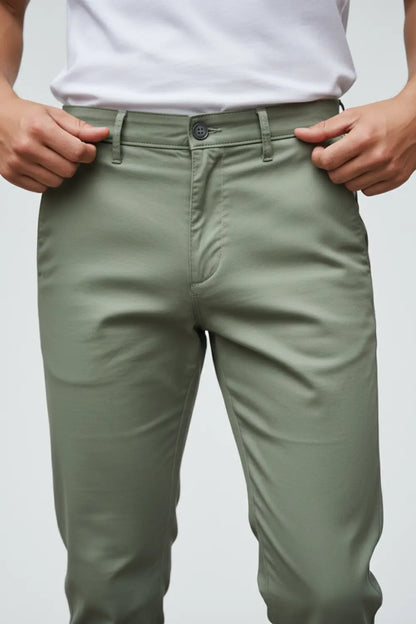 Extreme close-up of the olive green cotton twill showing the durable weave