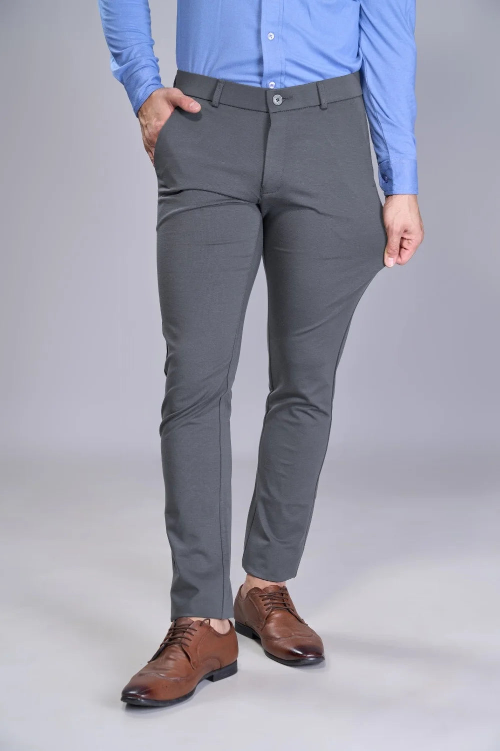 Everyday mobility trousers crafted for comfort and durability in light grey finish
