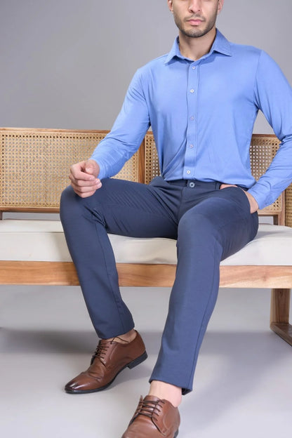 Grey stretch pants for men designed for flexible everyday movement
