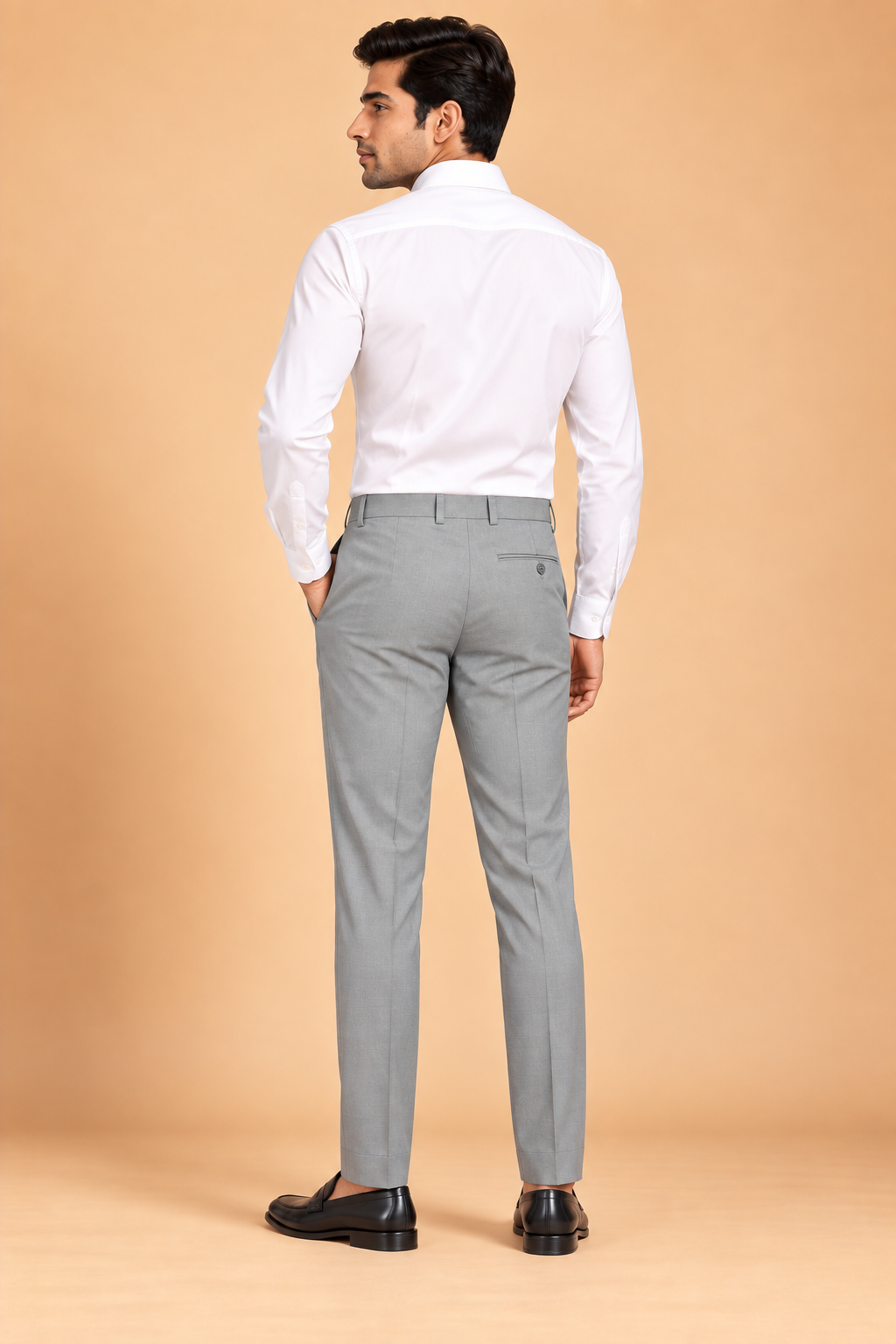 Light grey slim fit formal pants for men 4462-D – rear view