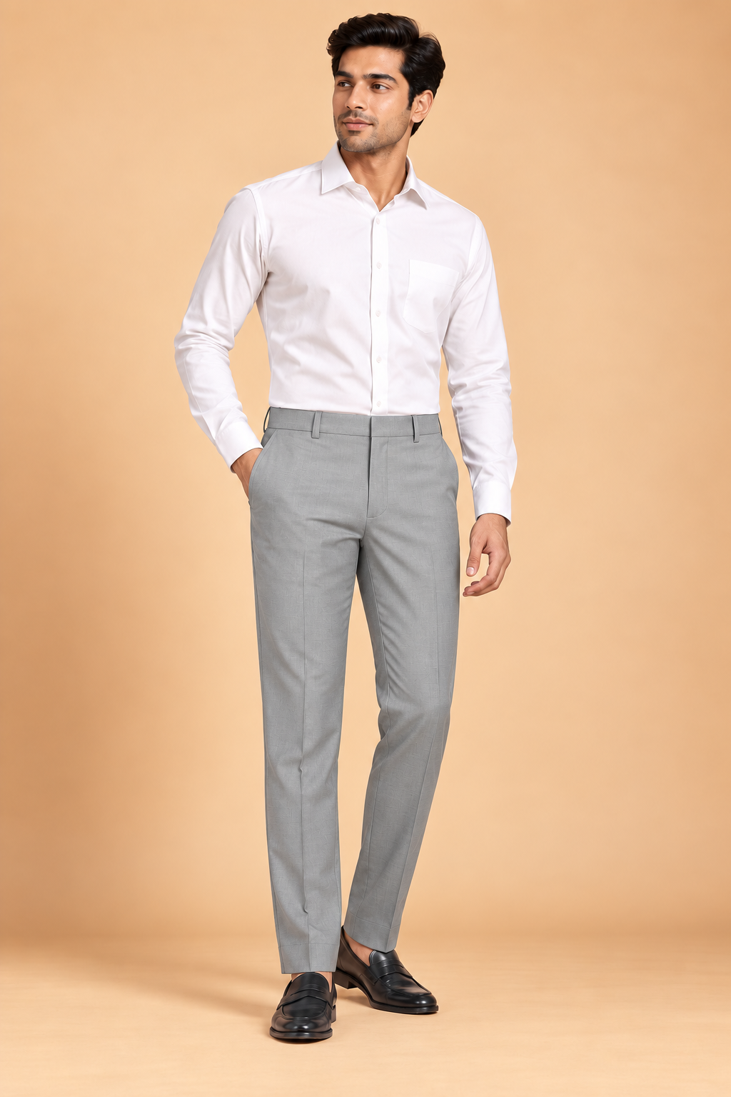 Light grey slim fit formal pants for men 4462-D – front model view