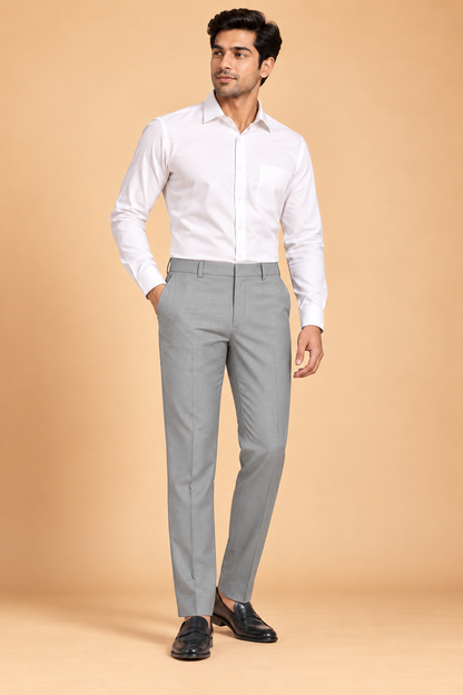 Light grey slim fit formal pants for men 4462-D – front model view