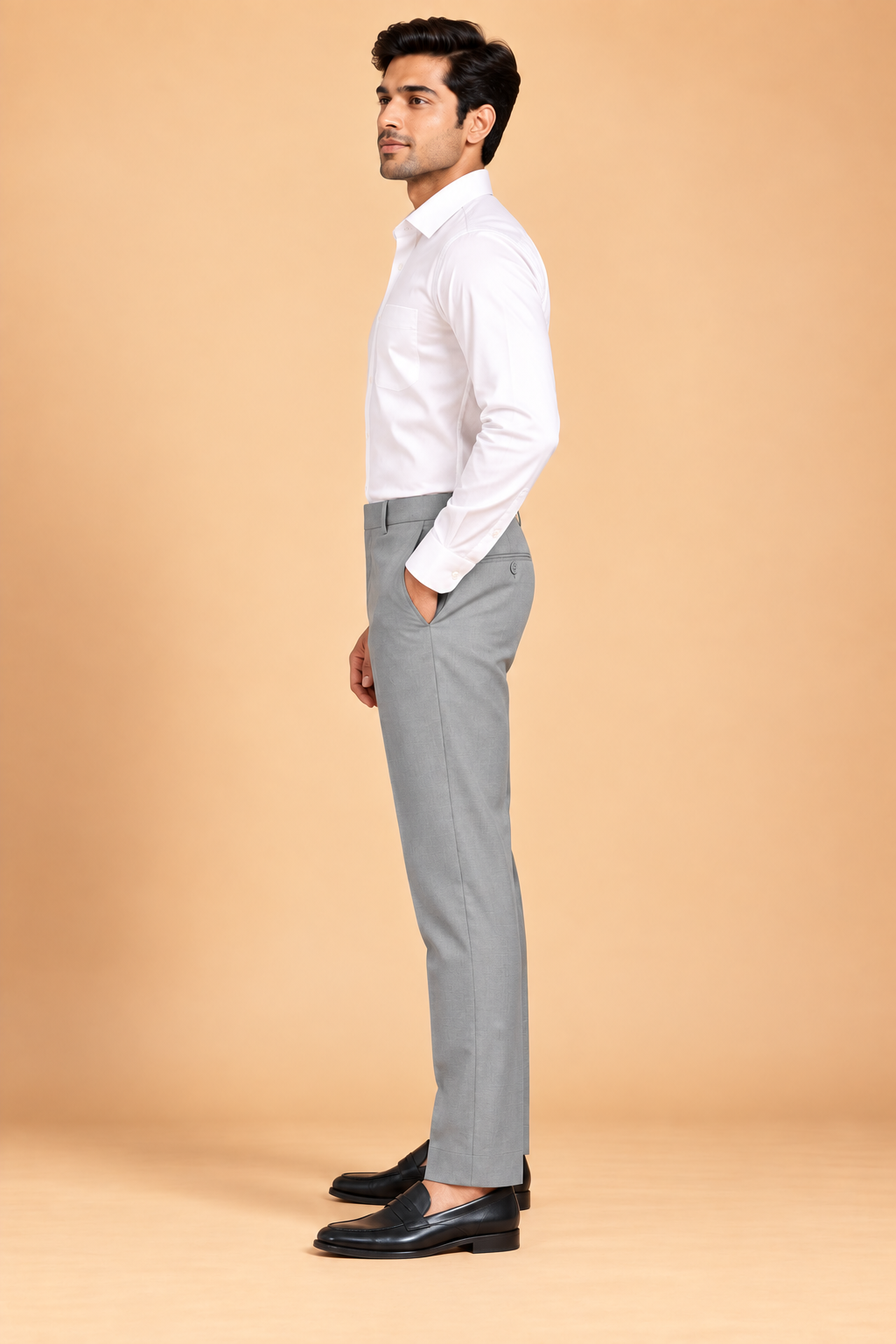 Light grey slim fit formal pants for men 4462-D – side view