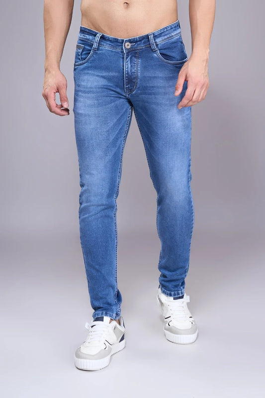 Styling example with sneakers and Medium Blue ankle length jeans
