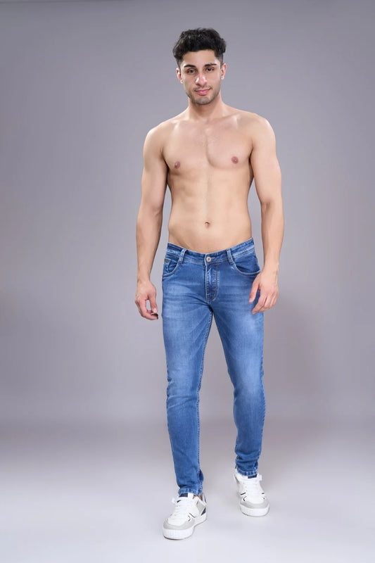 Front view of Medium Blue ankle length jeans for men
