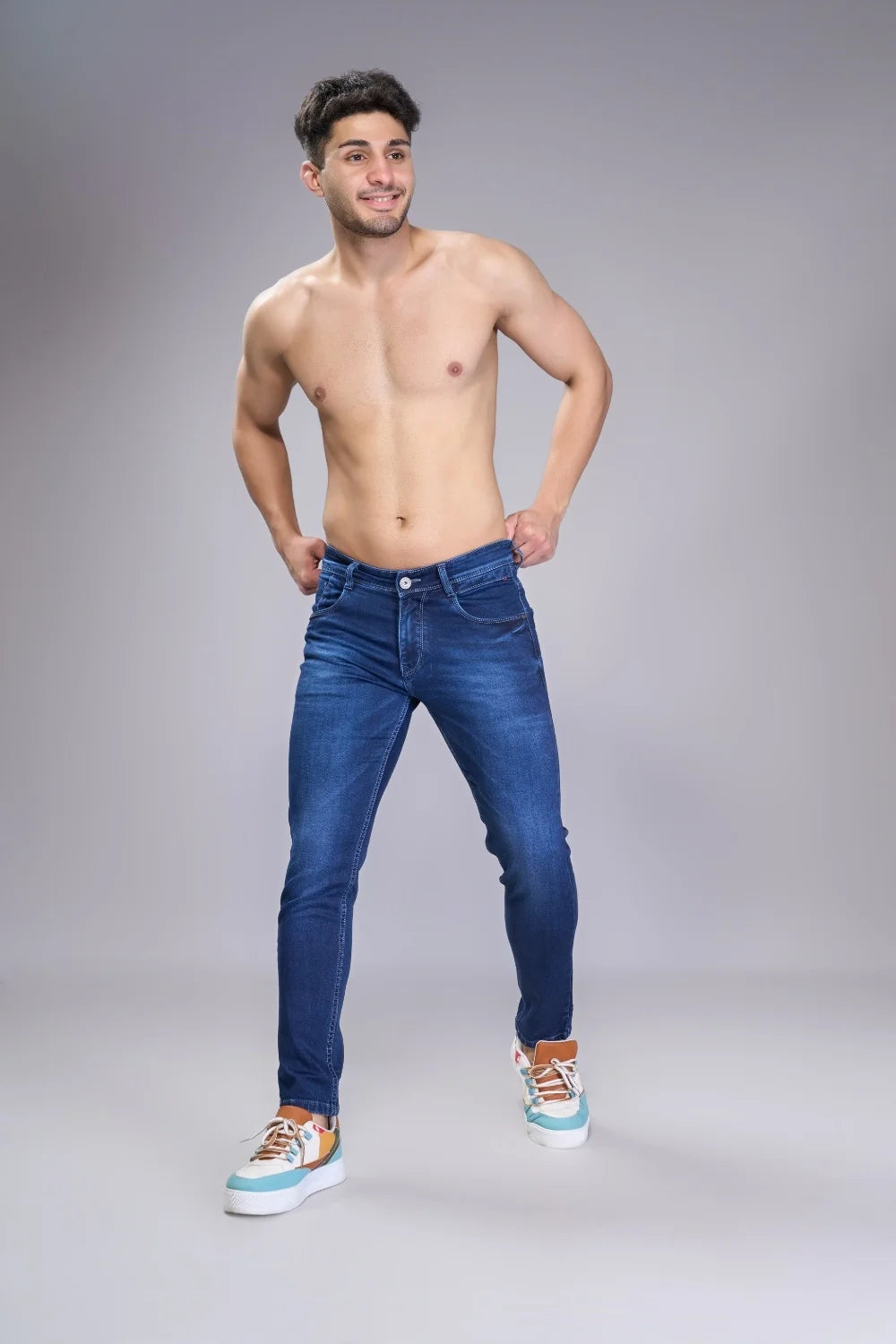 Stretchable Dark Blue ankle length jeans for men
