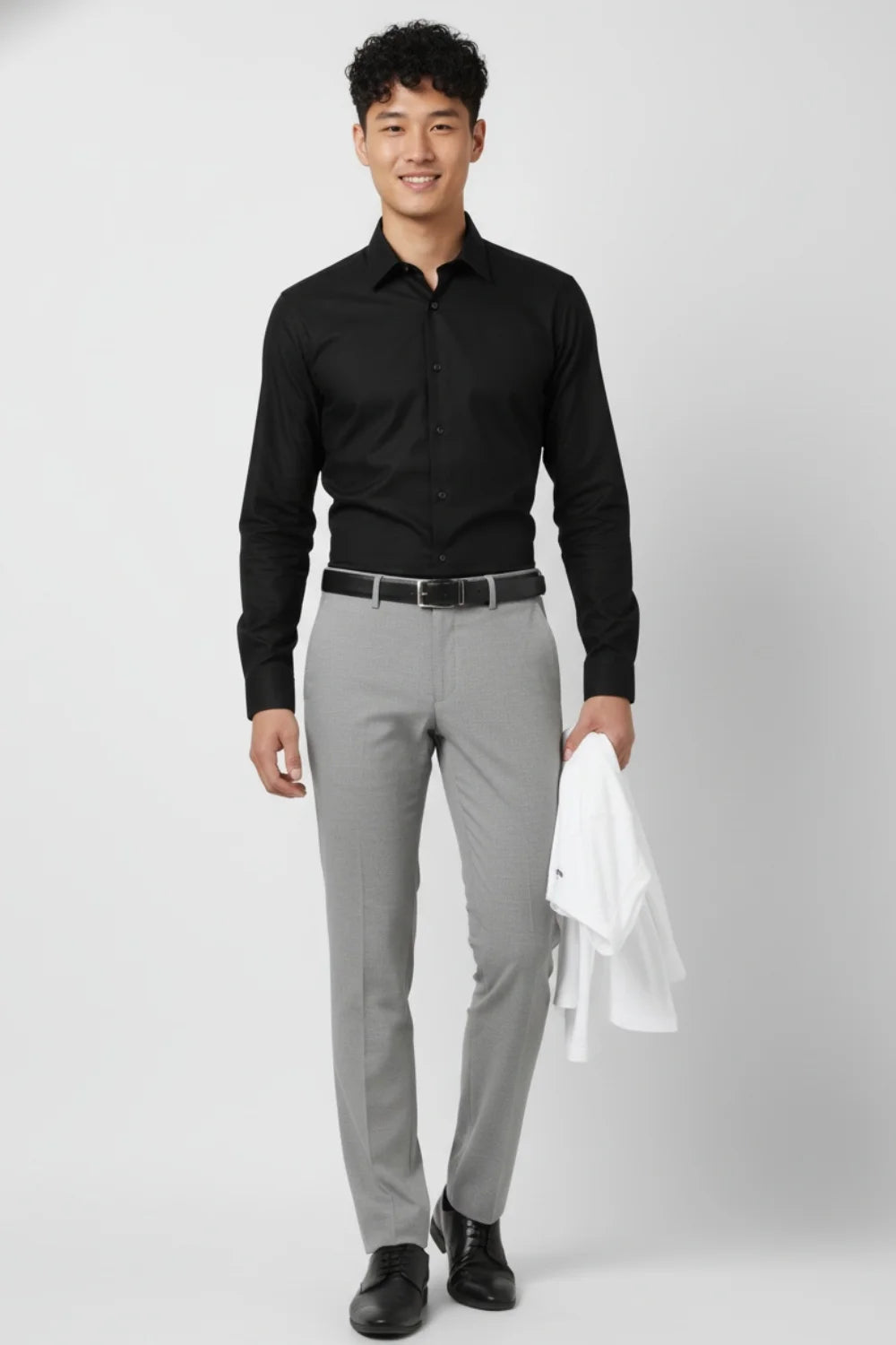 Ankle-length grey trousers designed for men’s office wear
