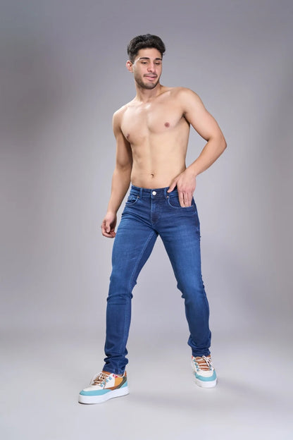 Straight leg cut close-up of men’s regular fit denim jeans
