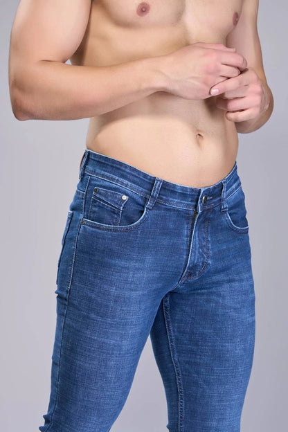 Close look at soft stretch denim weave and comfortable hand-feel
