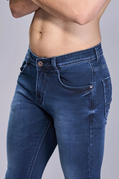 Pocket and stitching details of boys ankle length jeans in Oxford Blue
