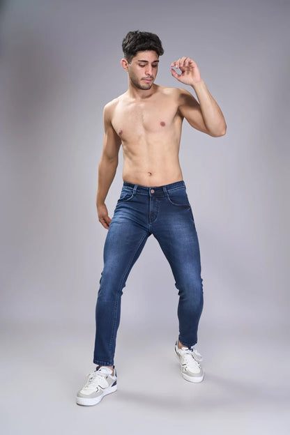 Fabric texture closeup of Oxford Blue boys ankle jeans
