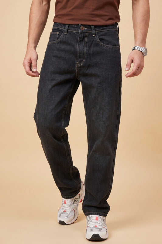 Pointer men's washed black loose fit jeans, full front view