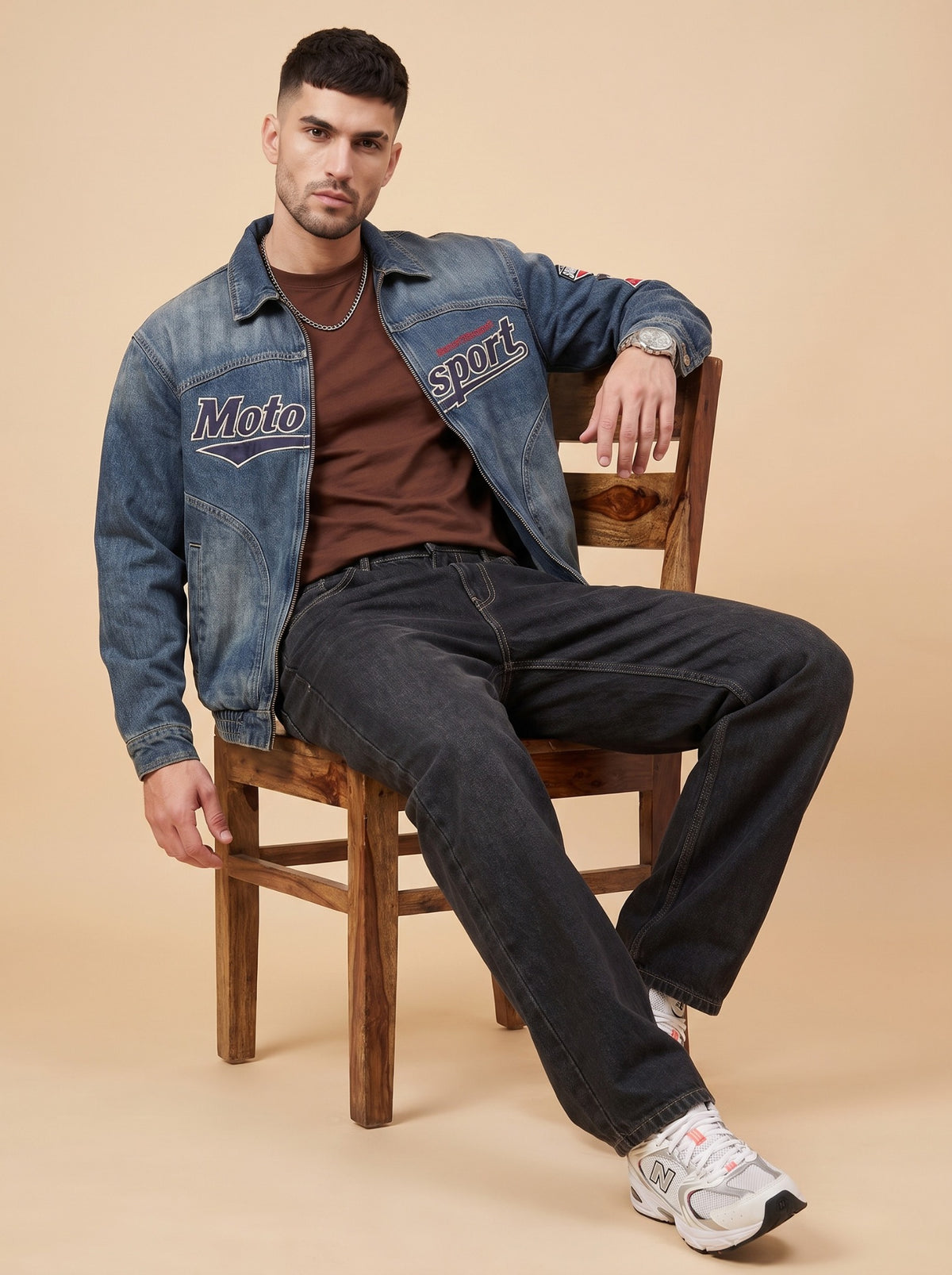 Casual seated full outfit featuring Pointer black loose fit jeans
