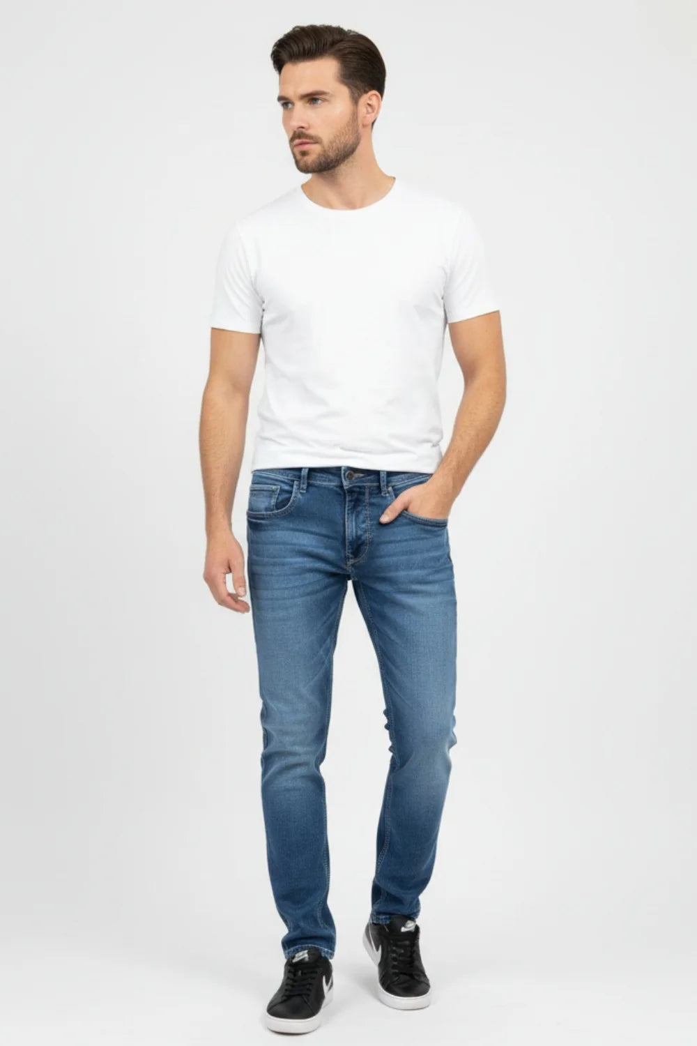 Men’s blue jeans regular fit front view by Pointer Jeans
