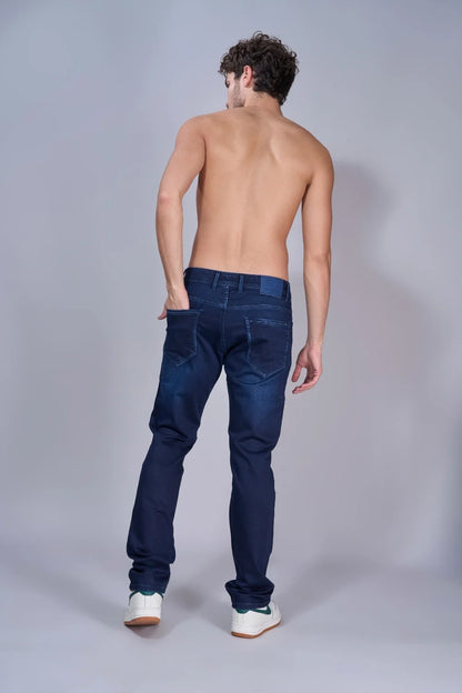Back view of men’s dark blue colour straight fit jeans
