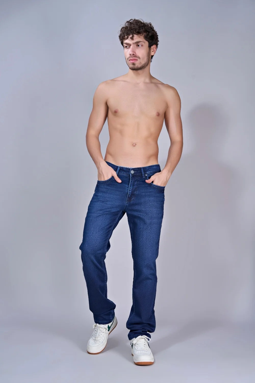 Front view of men’s royal blue jeans by Pointer Jeans