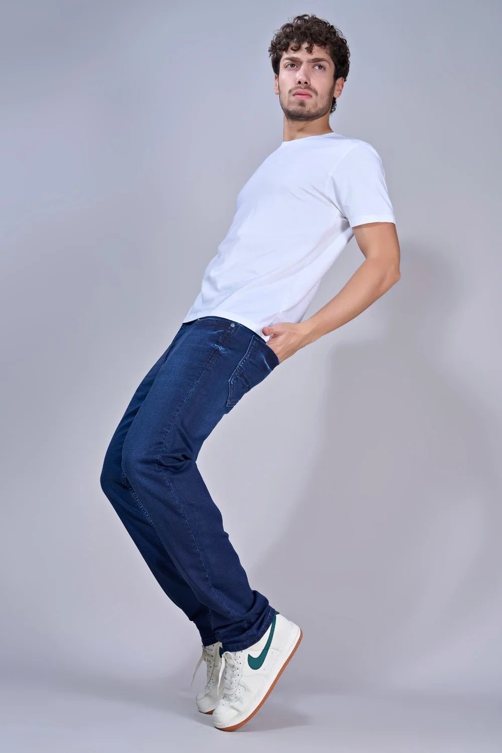 Full-length view wearing Pointer Jeans royal blue jeans