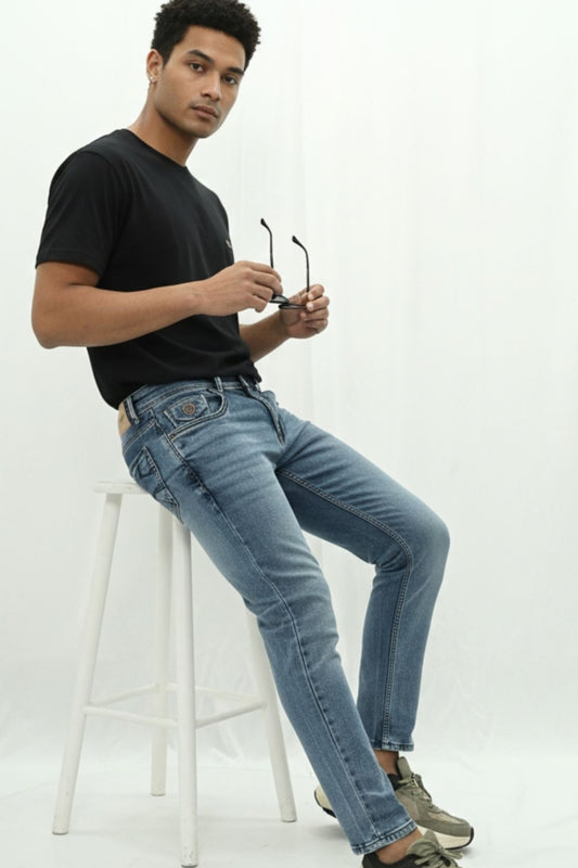 Men's Washed Light Blue Jeans Ankle Fit