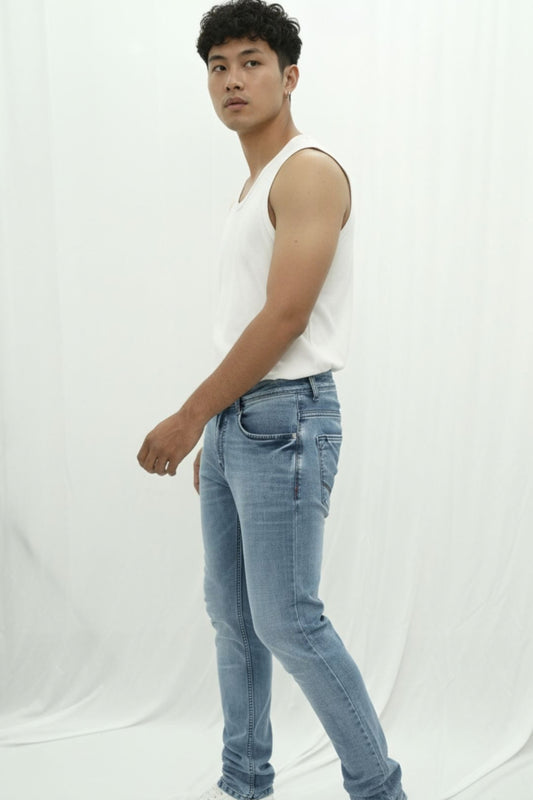 Men's Stone Wash Blue Slim Fit Jeans