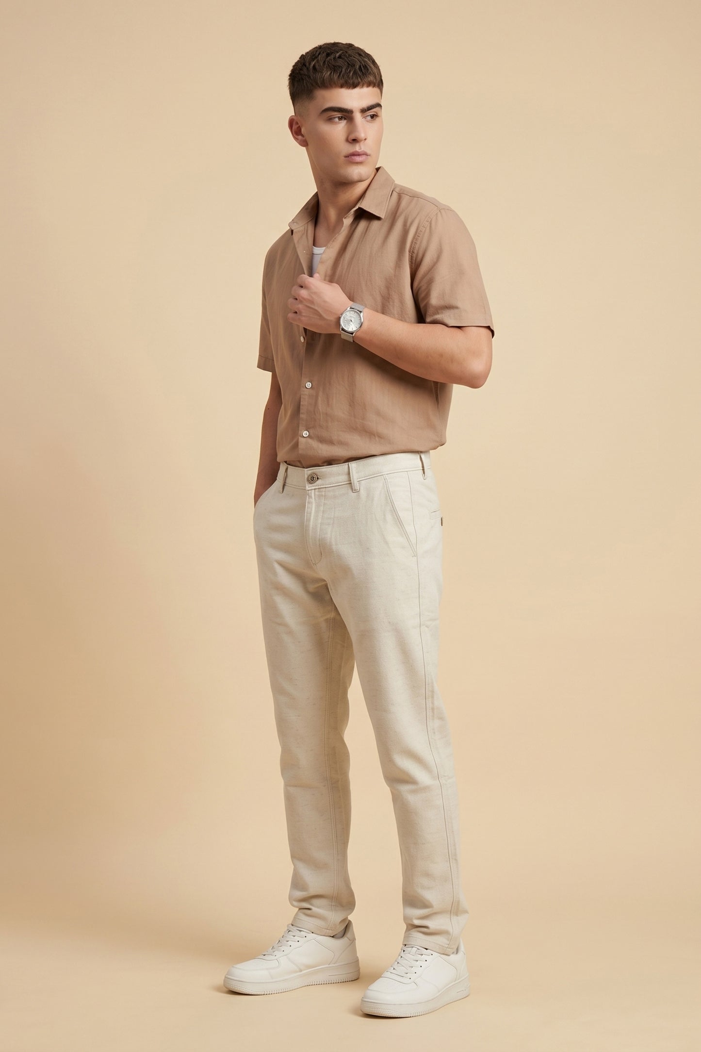Men's Light Beige Cotton Pant