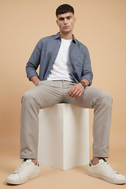 Men's Grey Textured cotton Pant