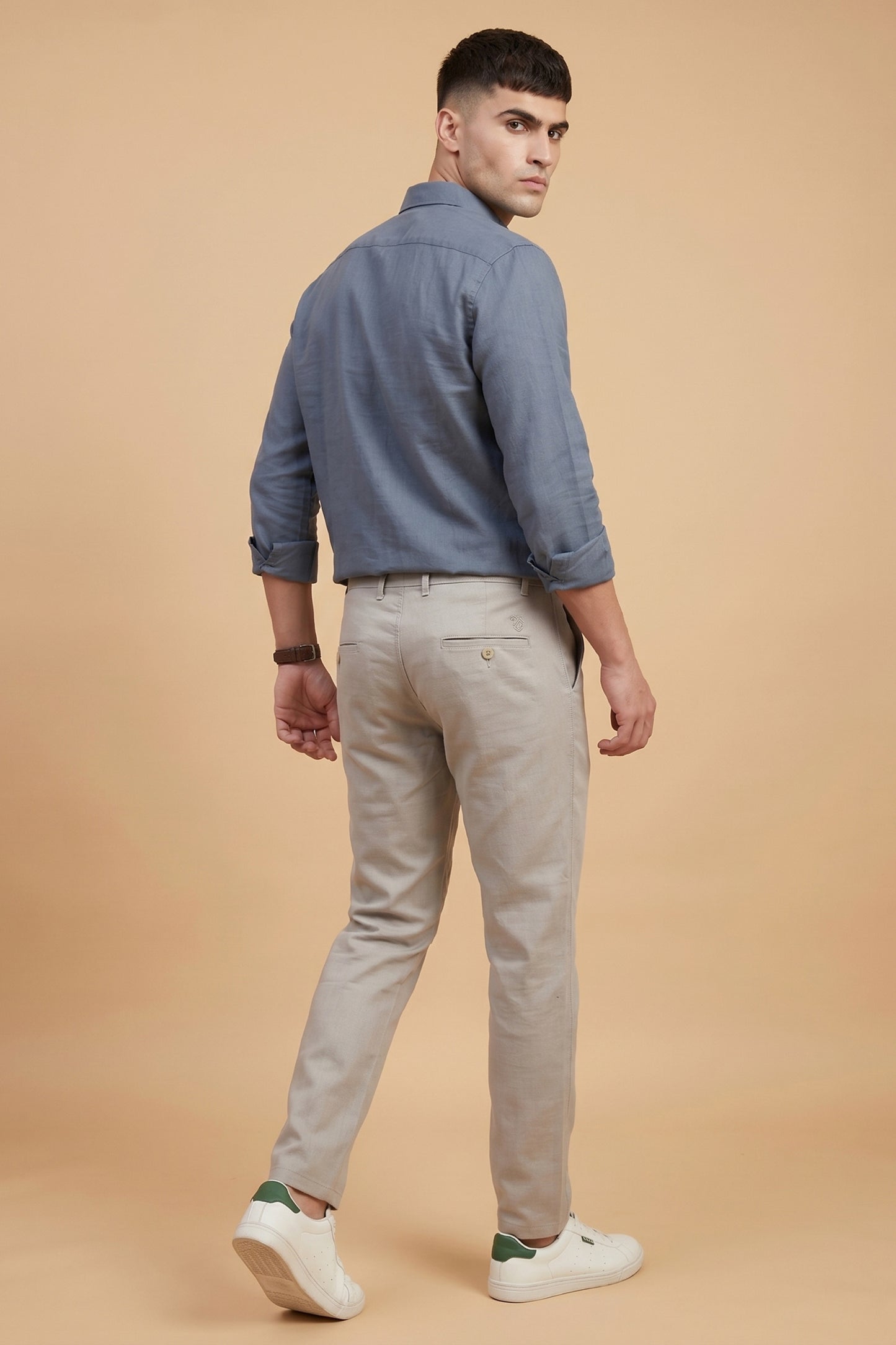 Men's Grey Textured cotton Pant