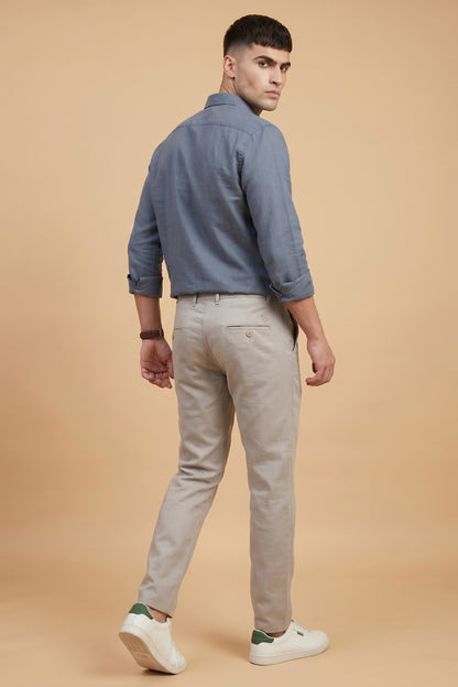 Men's Grey Textured cotton Pant