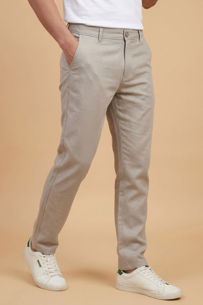 Men's Grey Textured cotton Pant