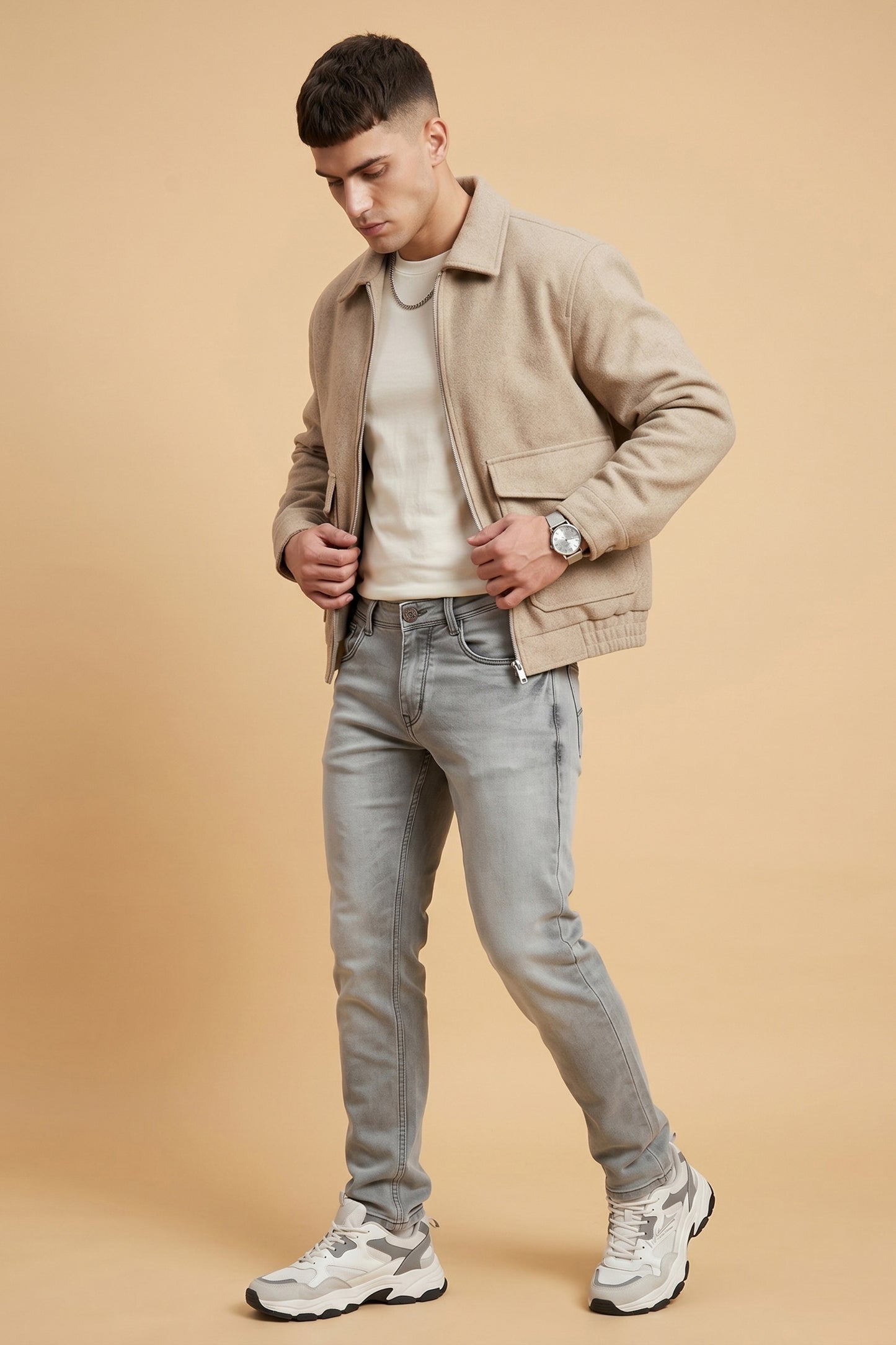 Men Light Grey Slim Fit Stretchable Jeans