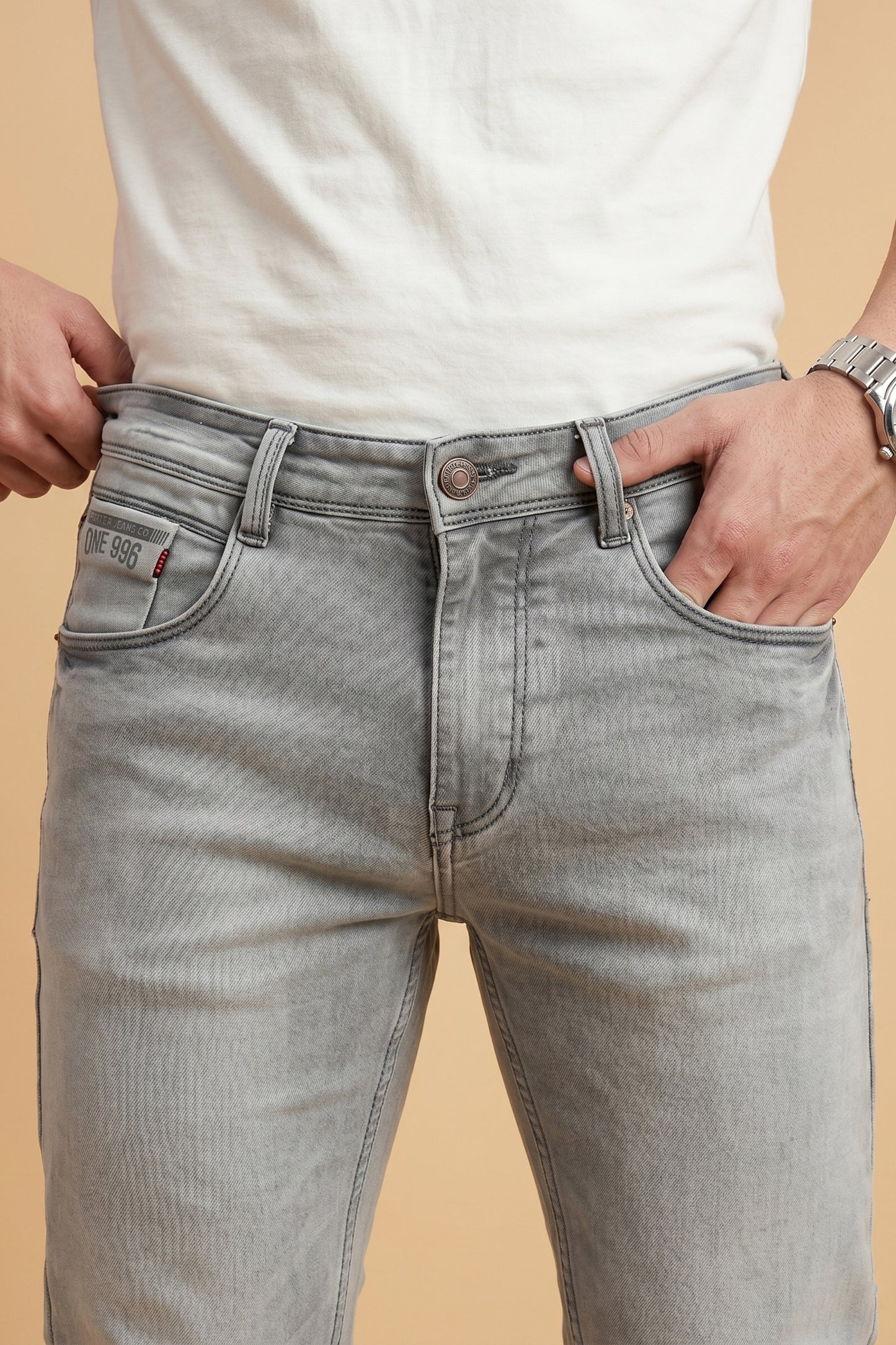 Men Light Grey Slim Fit Stretchable Jeans