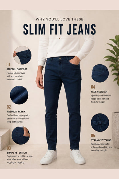 Men Authentic Blue slim Fit Stretchable Cotton Jeans