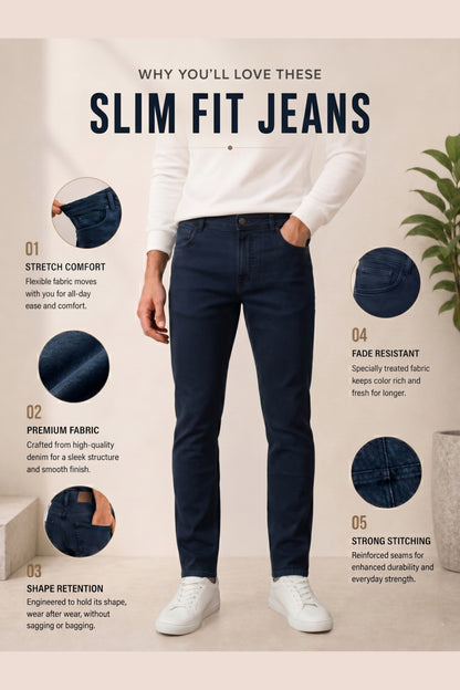Men dark Blue slim Fit Stretchable Cotton Jeans