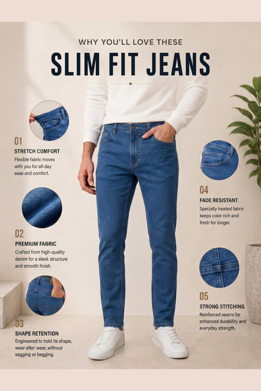Men Light Blue slim Fit Stretchable Cotton Jeans
