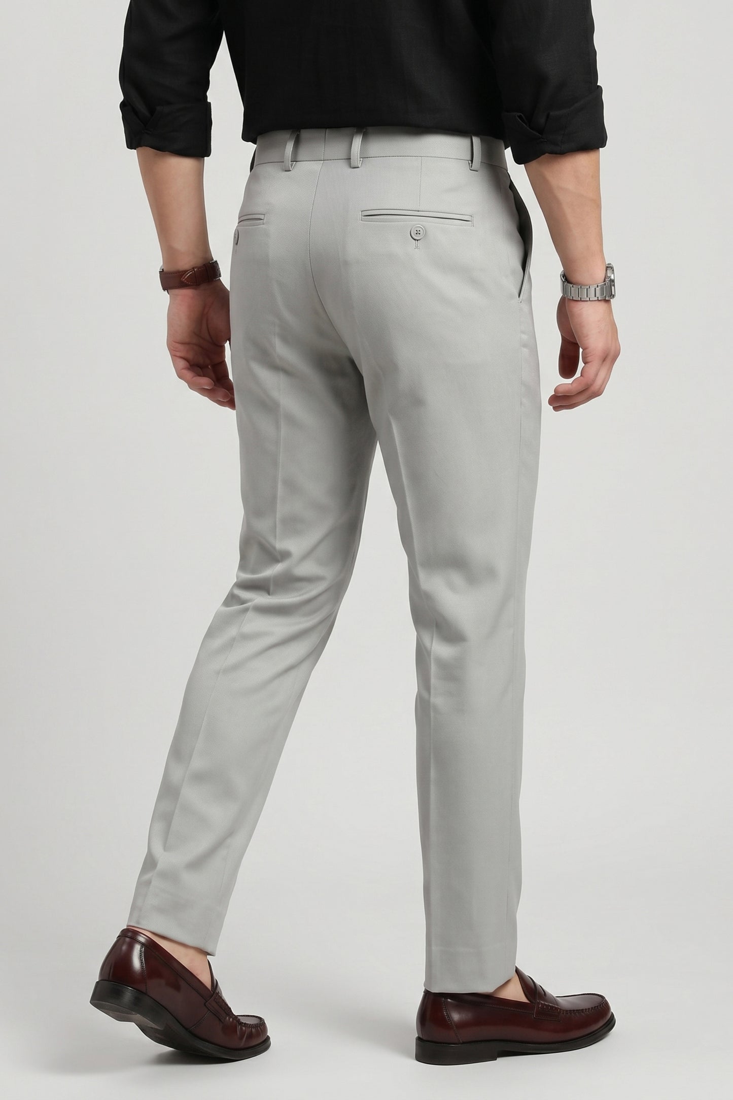 Men light grey textured Slim Fit Formal Pants
