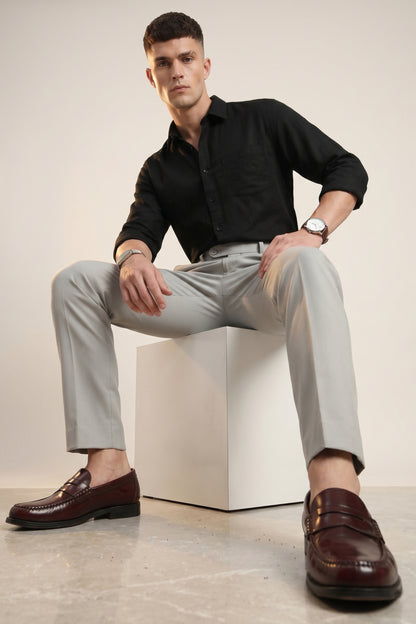 Men light grey textured Slim Fit Formal Pants