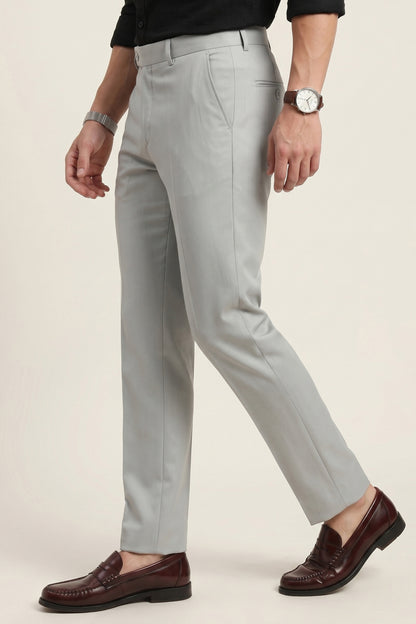 Men light grey textured Slim Fit Formal Pants