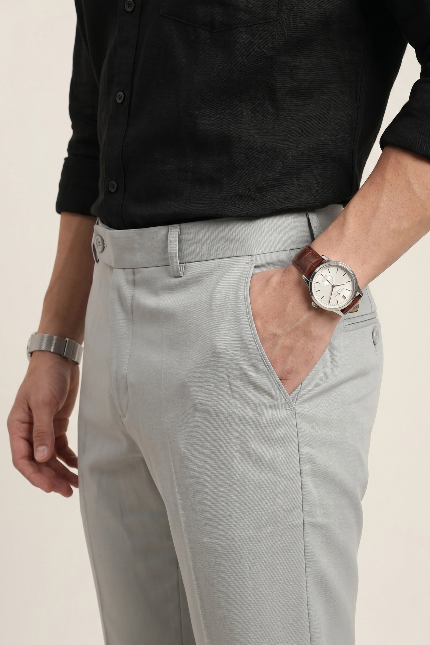 Men light grey textured Slim Fit Formal Pants