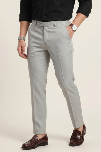 Men light grey textured Slim Fit Formal Pants