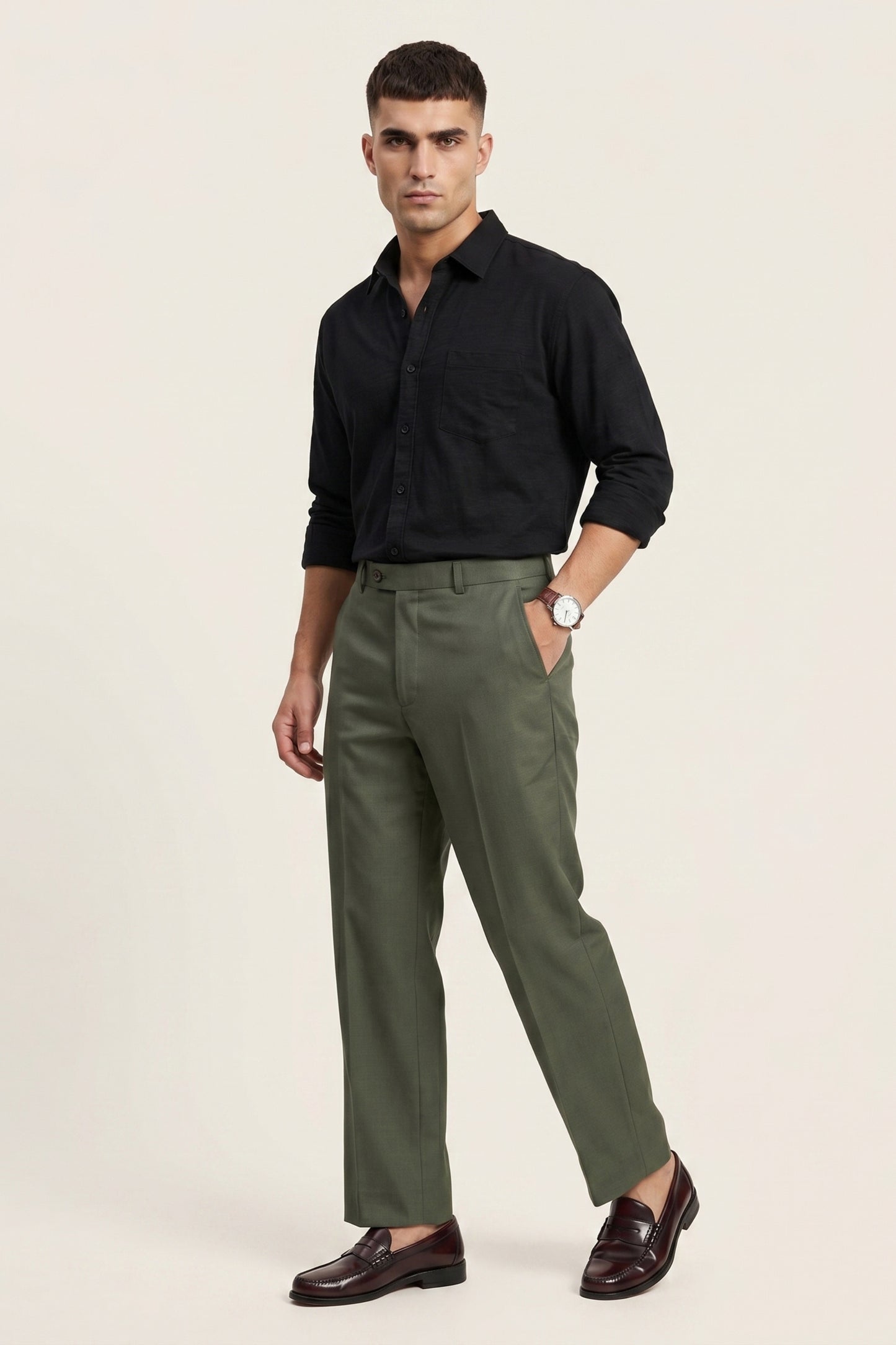 Men green Slim Fit Formal Pants